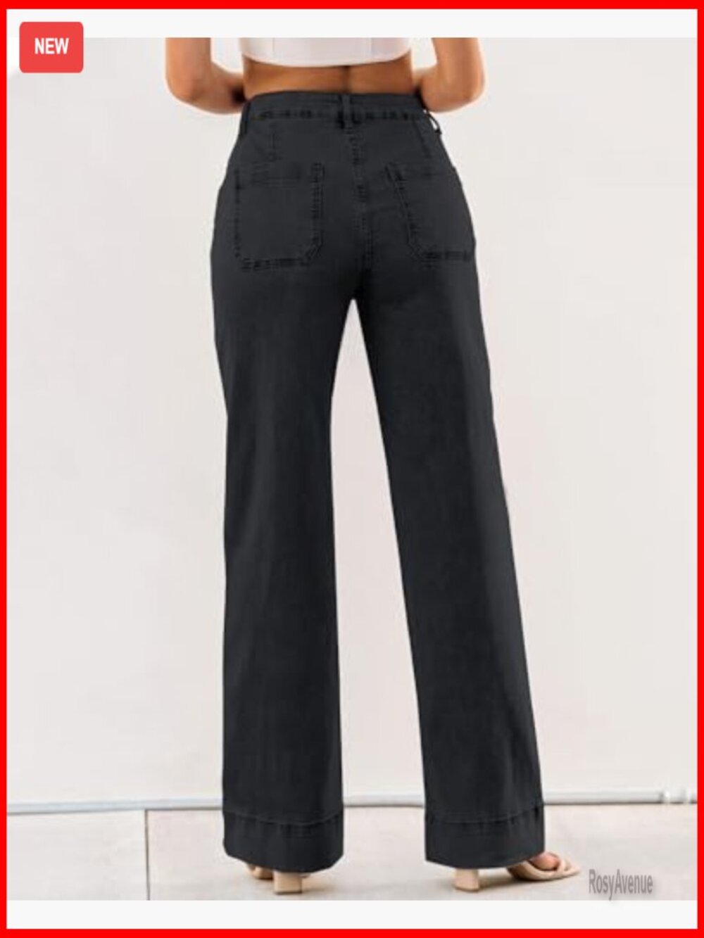High Waist Wide Leg Baggy Jeans Stretchy Denim Trouser Pants - Picture 5 of 7